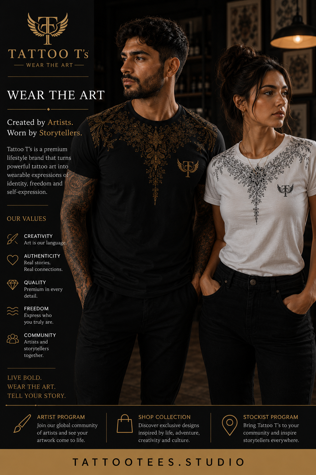 Tattoo T's brochure — Wear the Art. Created by Artists, Worn by Storytellers.